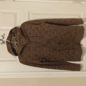 2-Way Zipper Hoodie/ Sweatshirt with Tie-back, Brown Scroll Pattern